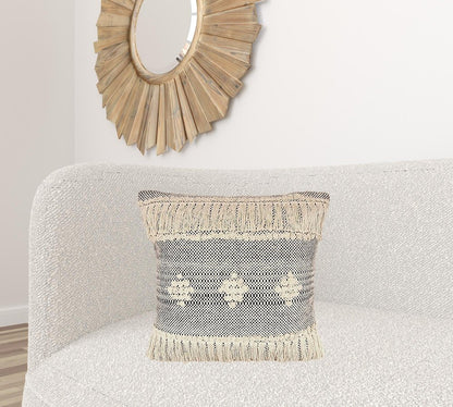 14" X 36" Gray And Taupe Cotton Geometric Throw Pillow