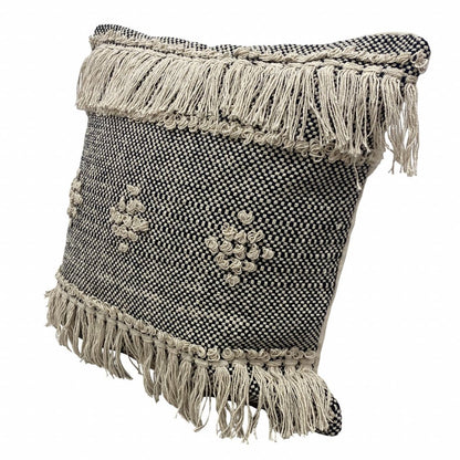 14" X 36" Gray And Taupe Cotton Geometric Throw Pillow