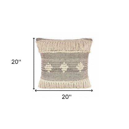 14" X 36" Gray And Taupe Cotton Geometric Throw Pillow