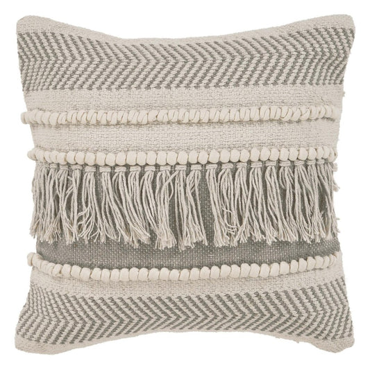 14" X 36" Beige And Gray Cotton Chevron Throw Pillow