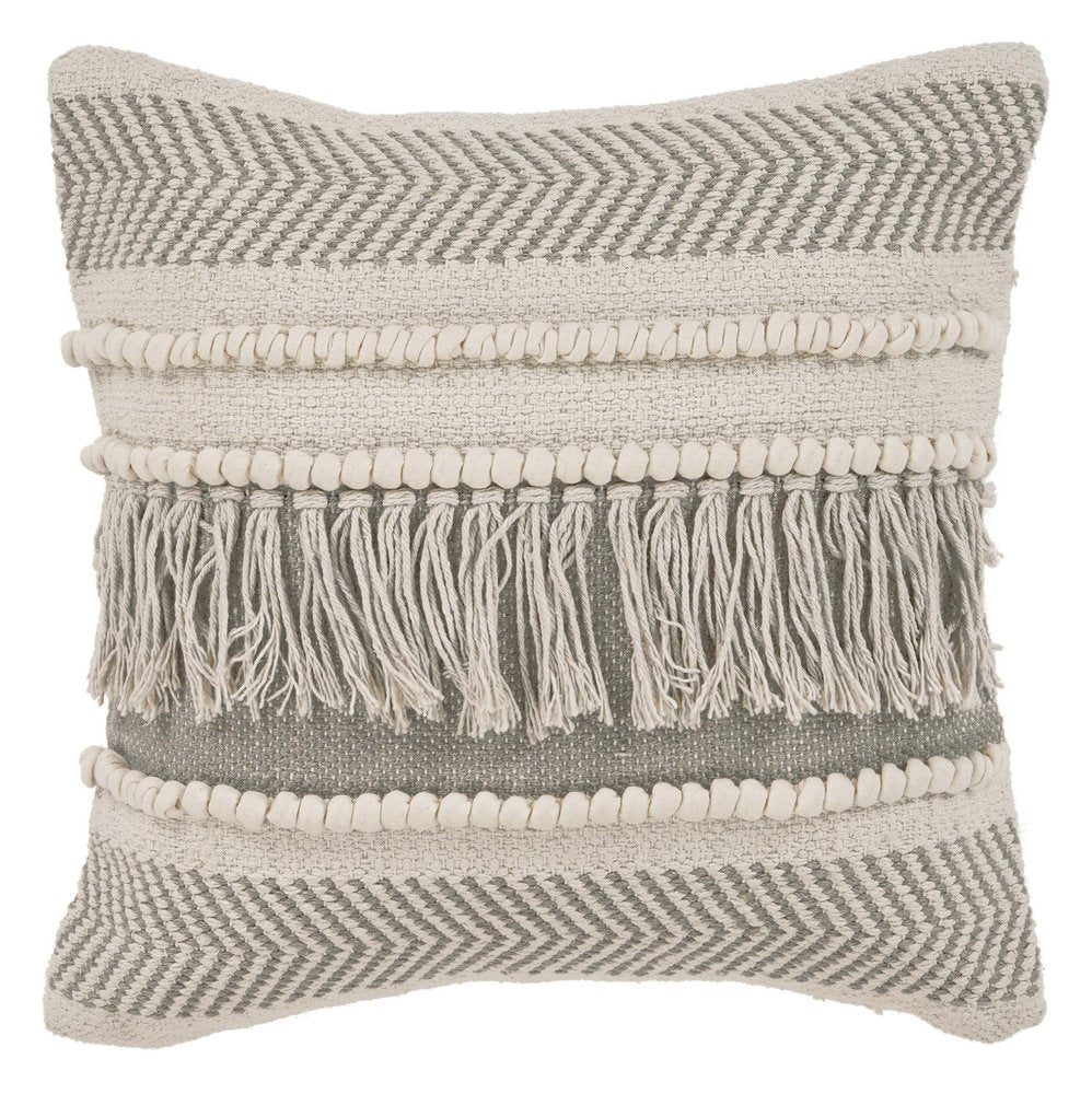 14" X 36" Beige And Gray Cotton Chevron Throw Pillow