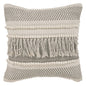 20" Beige and Ivory Throw Pillow with Fringe