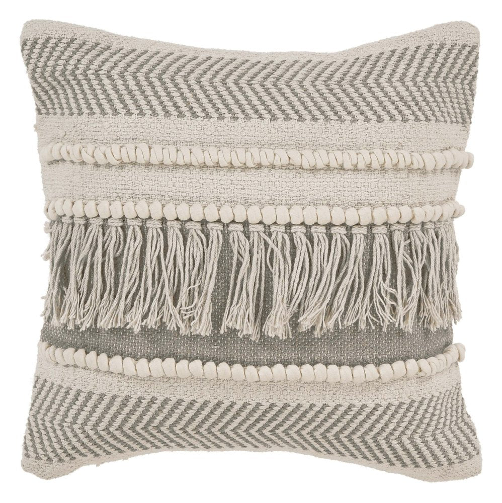 14" X 36" Beige And Gray Cotton Chevron Throw Pillow