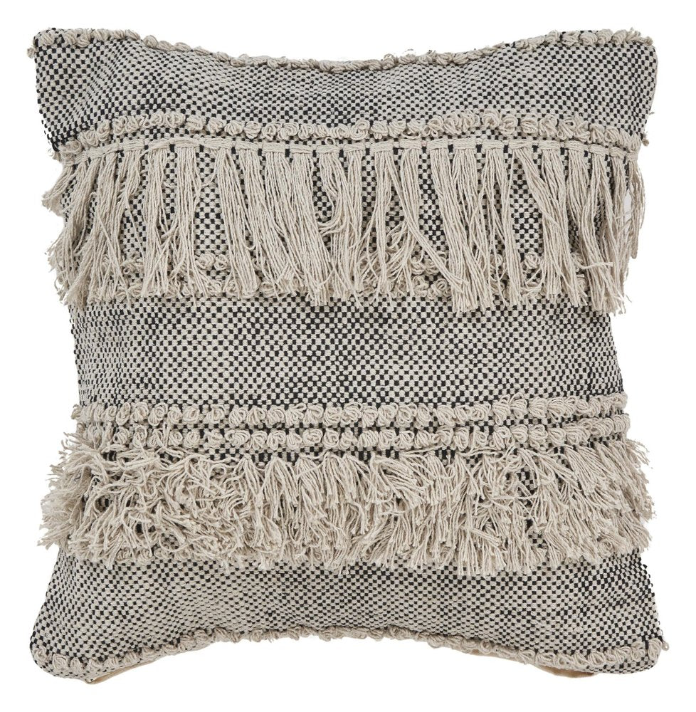 20" Off-White and Black Cotton Throw Pillow
