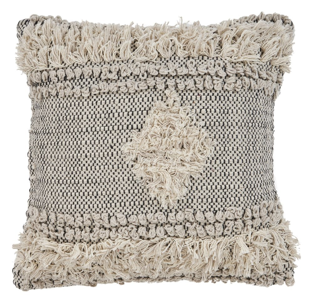 20" Natural and Black Throw Pillow with Fringe