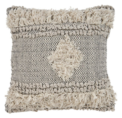 20" Natural and Black Throw Pillow with Fringe