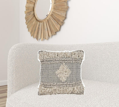 20" Natural and Black Throw Pillow with Fringe