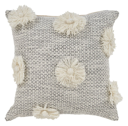 18" Gray and Ivory Throw Pillow with Tassels