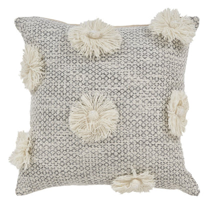 18" Gray and Ivory Throw Pillow with Tassels