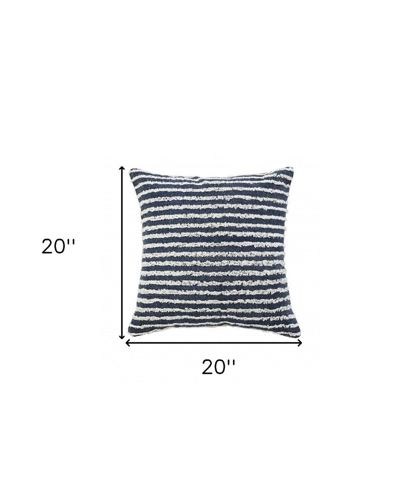 14" X 36" Black And Cream 100% Cotton Striped Zippered Pillow