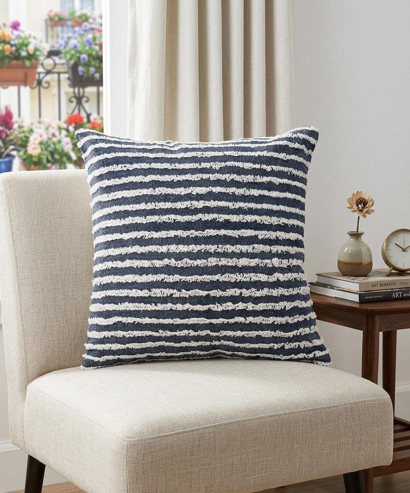 20" Merlot And Off White Cotton Striped Throw Pillow