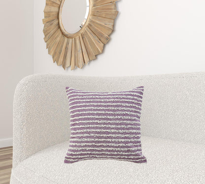 14" X 36" Purple And Cream 100% Cotton Striped Zippered Pillow