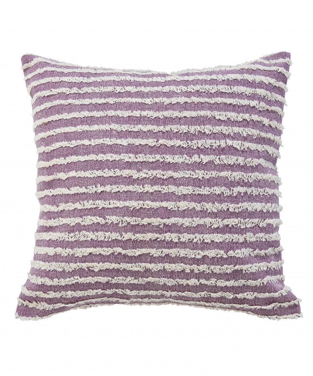 14" X 36" Purple And Cream 100% Cotton Striped Zippered Pillow