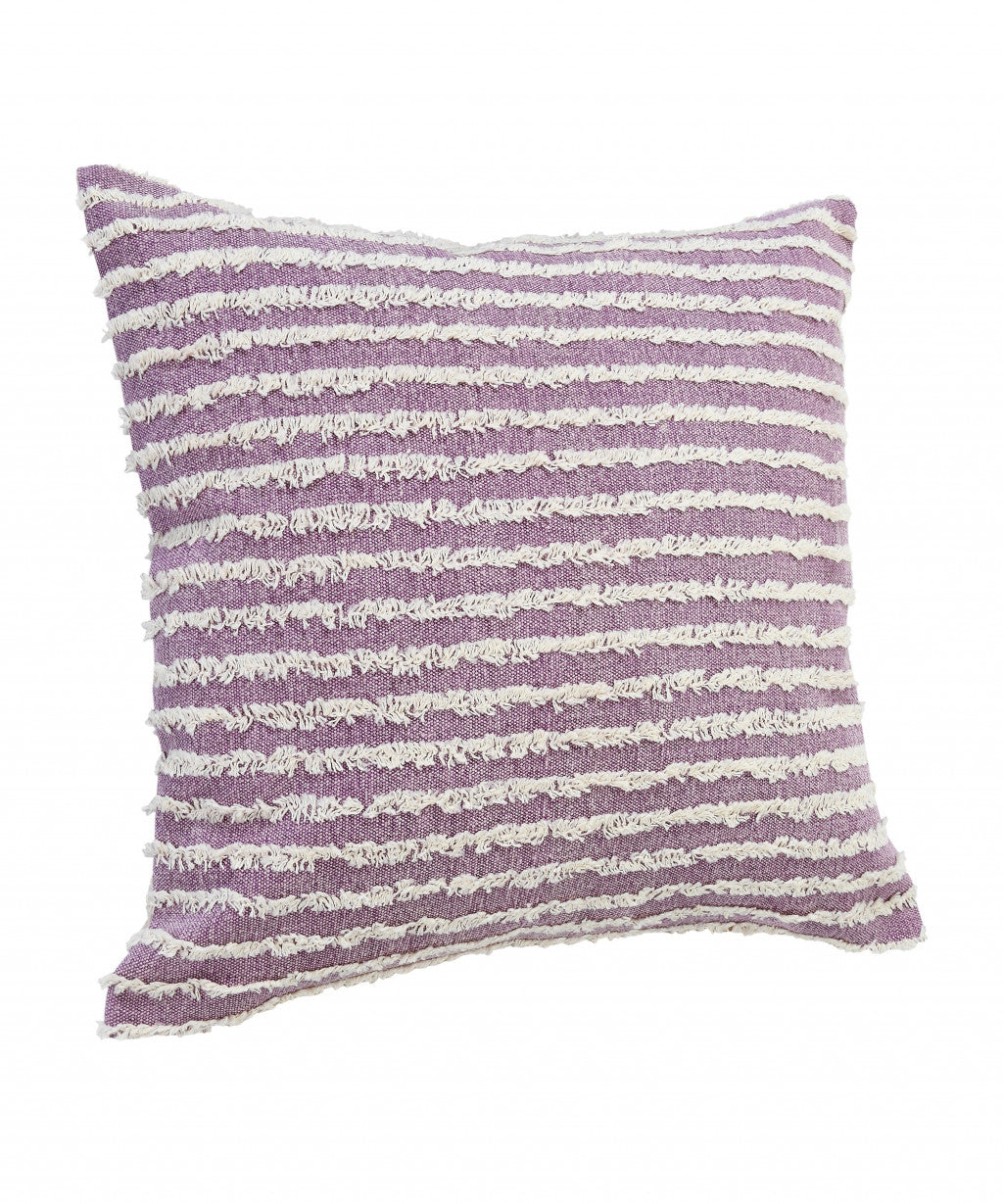 14" X 36" Purple And Cream 100% Cotton Striped Zippered Pillow