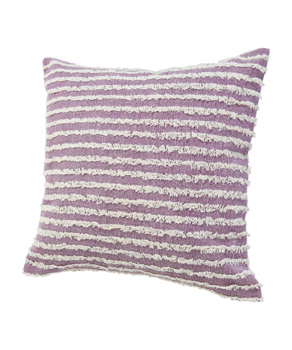 14" X 36" Purple And Cream 100% Cotton Striped Zippered Pillow