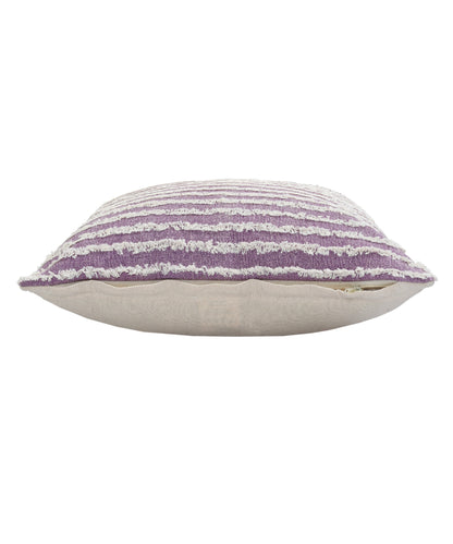 14" X 36" Purple And Cream 100% Cotton Striped Zippered Pillow