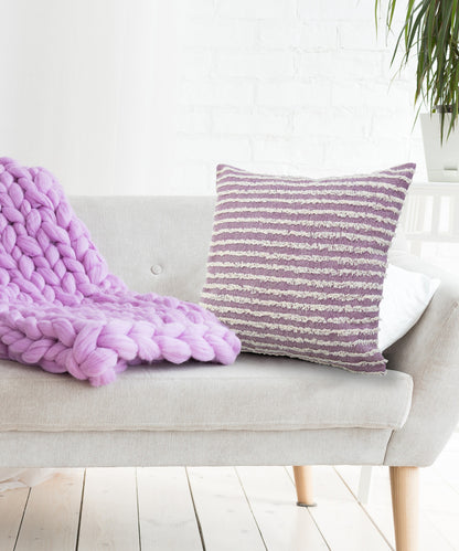 14" X 36" Purple And Cream 100% Cotton Striped Zippered Pillow