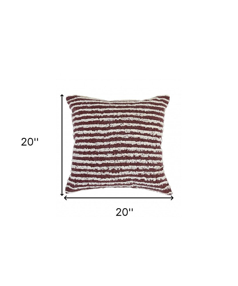 20" X 20" Ensign Blue And Cream 100% Cotton Striped Zippered Pillow