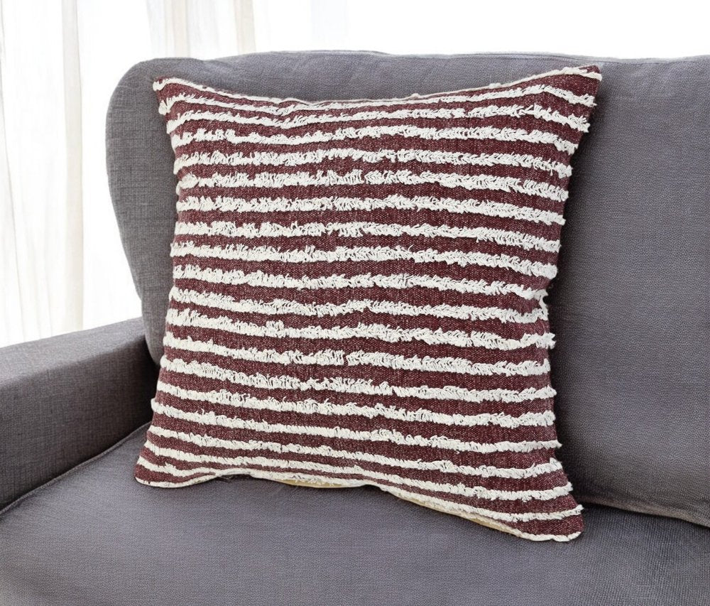 20" X 20" Ensign Blue And Cream 100% Cotton Striped Zippered Pillow