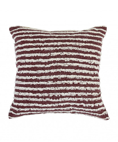 20" Merlot And Off White Cotton Striped Throw Pillow