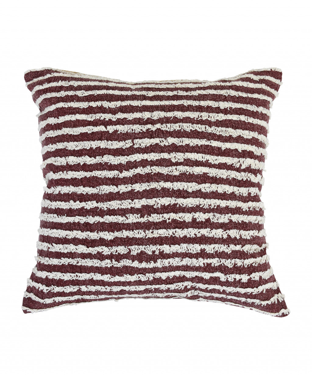 14" X 36" Purple And Cream 100% Cotton Striped Zippered Pillow