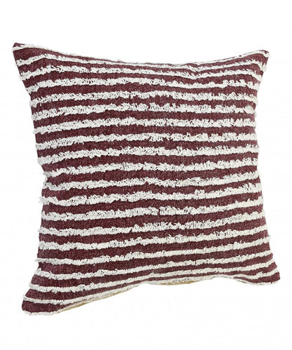 20" Merlot And Off White Cotton Striped Throw Pillow