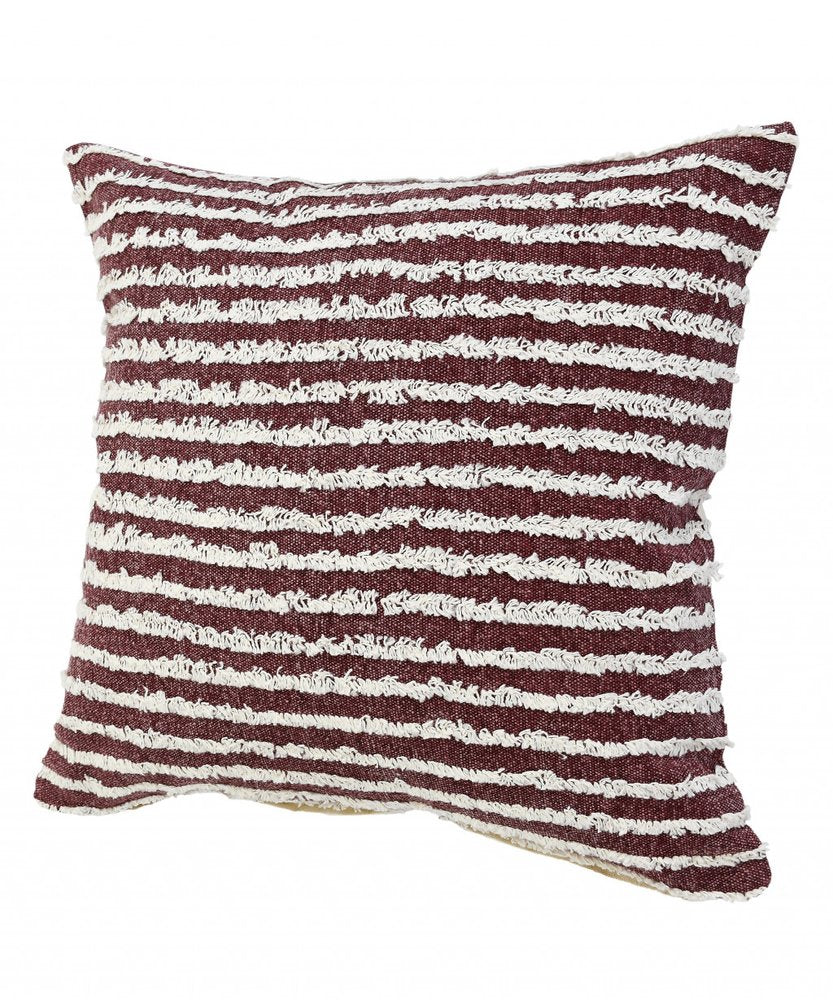 20" Merlot And Off White Cotton Striped Throw Pillow