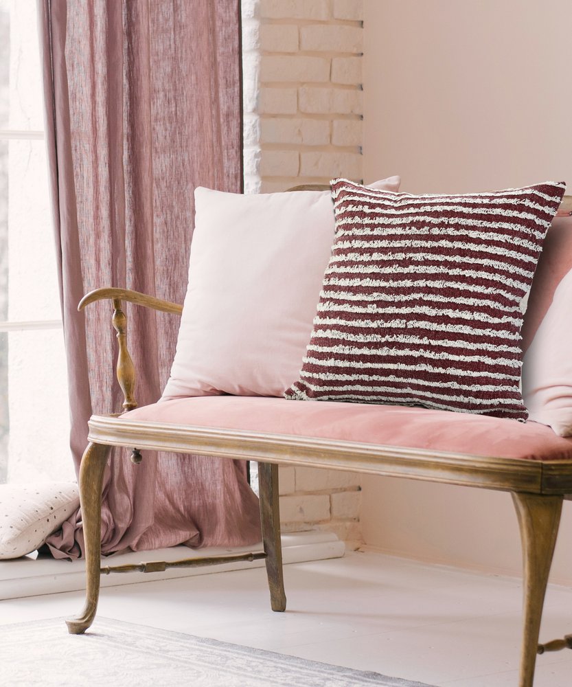 20" X 20" Ensign Blue And Cream 100% Cotton Striped Zippered Pillow