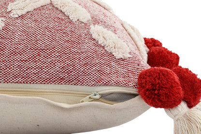 20" Black Gray And Cream Cotton Geometric Throw Pillow with Pompoms