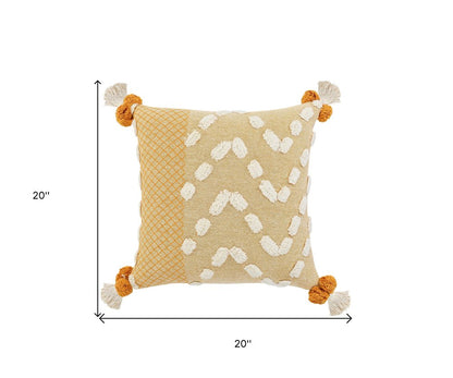 20" Yellow and Cream Throw Pillow