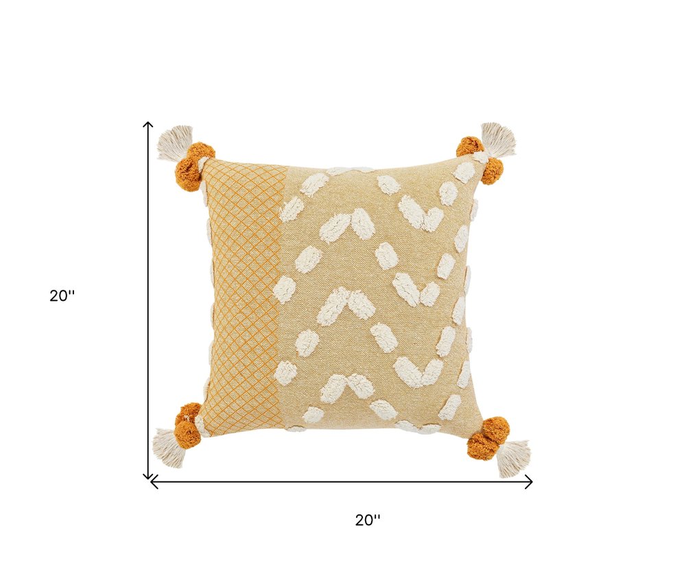 20" Yellow and Cream Throw Pillow