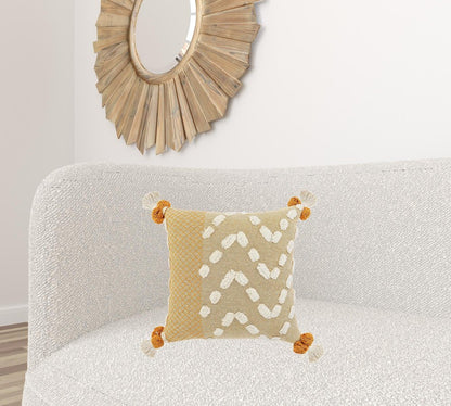 20" Yellow and Cream Throw Pillow