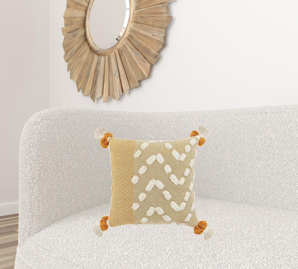 20" Yellow and Cream Throw Pillow
