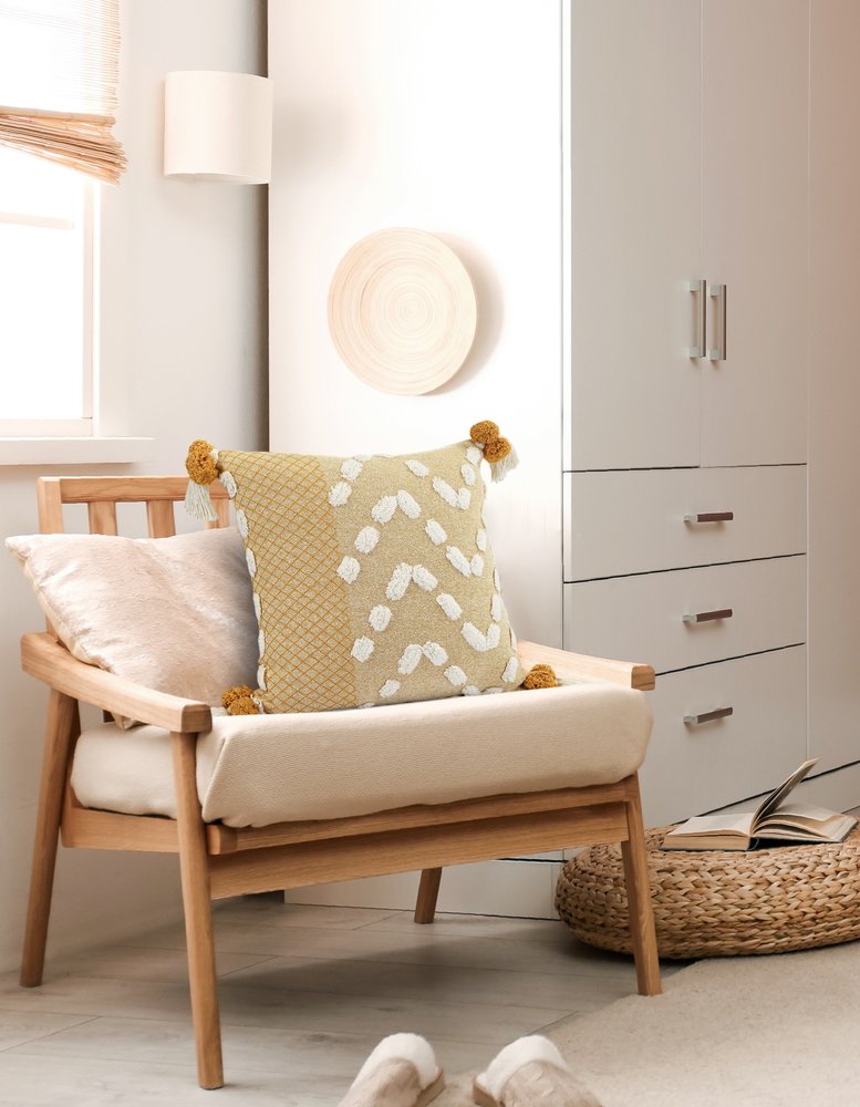 20" Yellow and Cream Throw Pillow