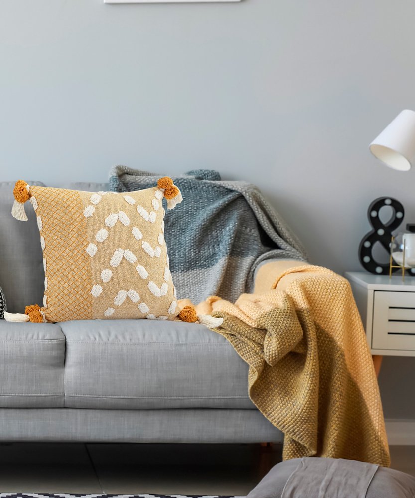 20" Yellow and Cream Throw Pillow