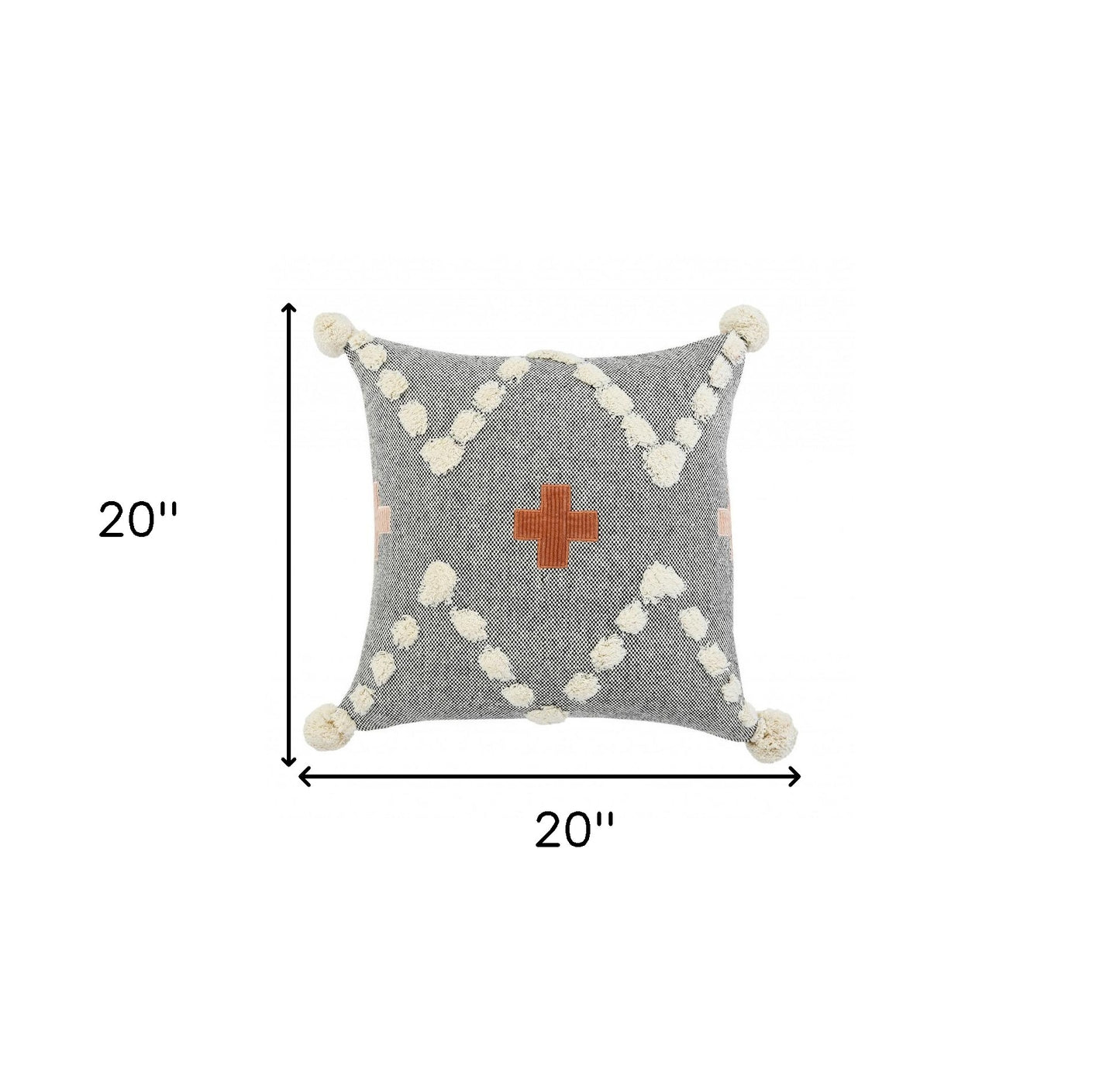 20" X 20" Black Off-White Pink And Orange 100% Cotton Geometric Zippered Pillow