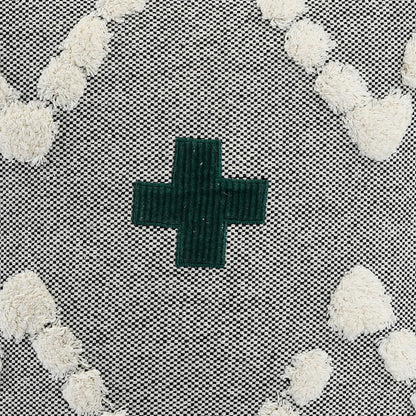 20" X 20" Black Off-White And Green 100% Cotton Geometric Zippered Pillow