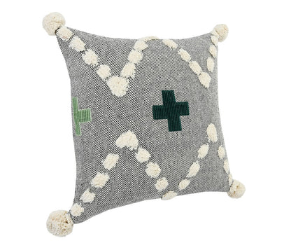 20" X 20" Black Off-White And Green 100% Cotton Geometric Zippered Pillow