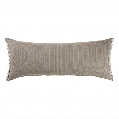 14" X 36" Tan Linen Throw Pillow with Fringe