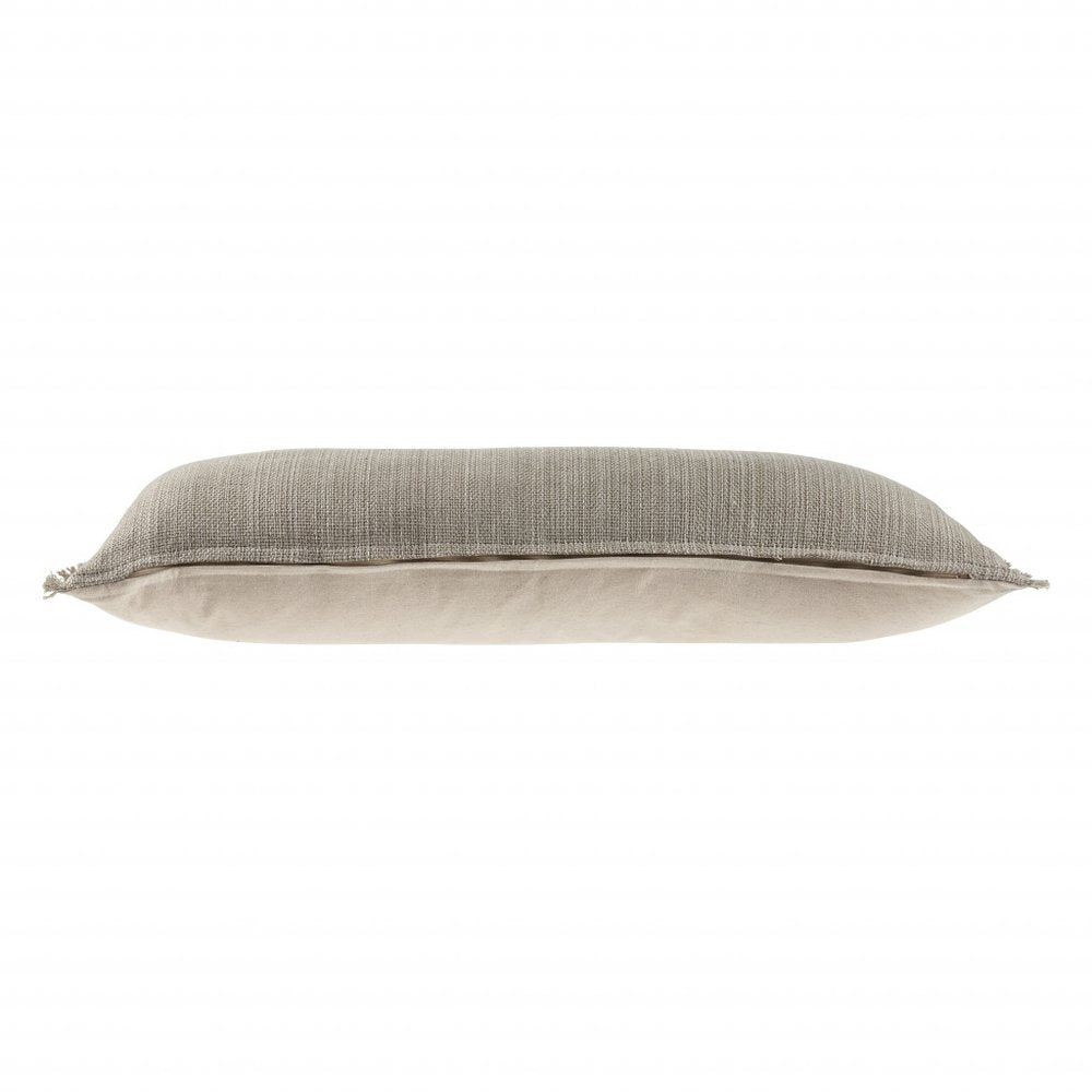 14" X 36" Tan Linen Throw Pillow with Fringe