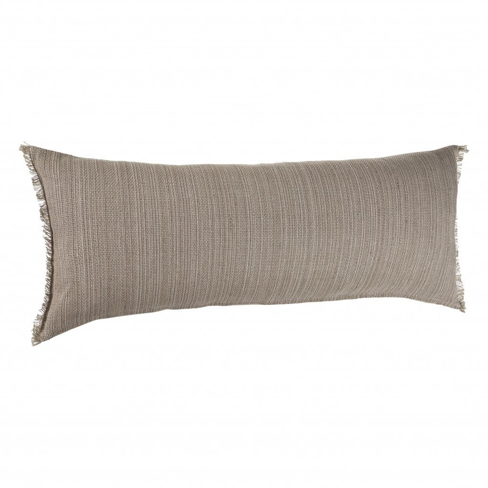 14" X 36" Tan Linen Throw Pillow with Fringe