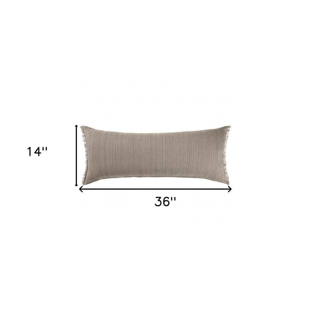 14" X 36" Tan Linen Throw Pillow with Fringe
