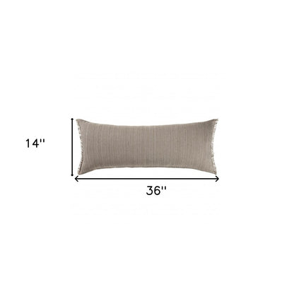 14" X 36" Tan Linen Throw Pillow with Fringe