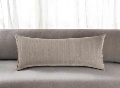 14" X 36" Tan Linen Throw Pillow with Fringe