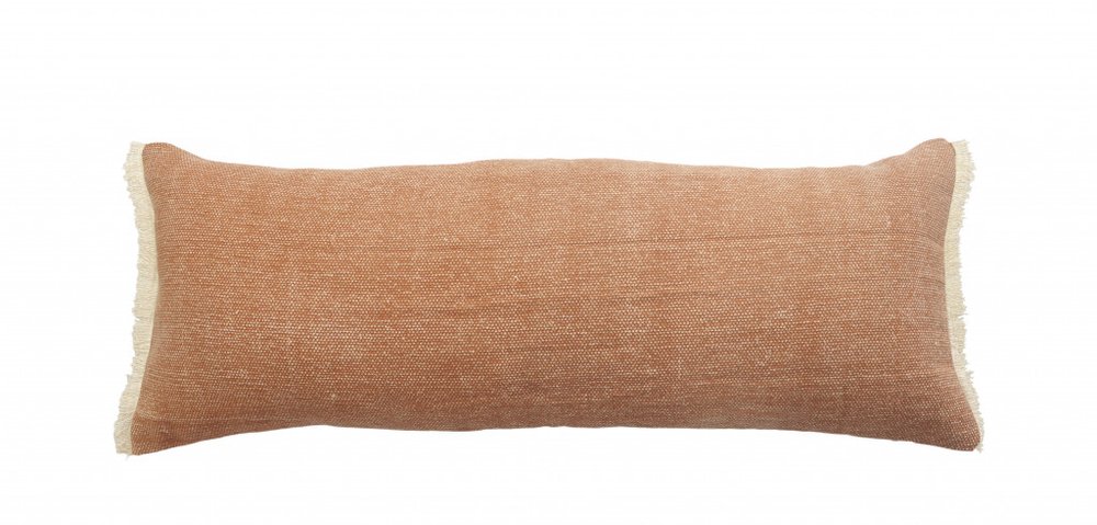 14" X 36" Gray Cotton Throw Pillow with Fringe