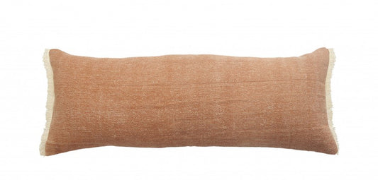 14" X 36" Gray Cotton Throw Pillow with Fringe