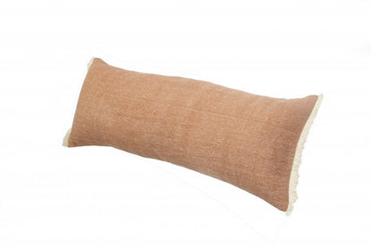 14" X 36" Gray Cotton Throw Pillow with Fringe