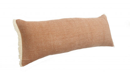 14" X 36" Gray Cotton Throw Pillow with Fringe