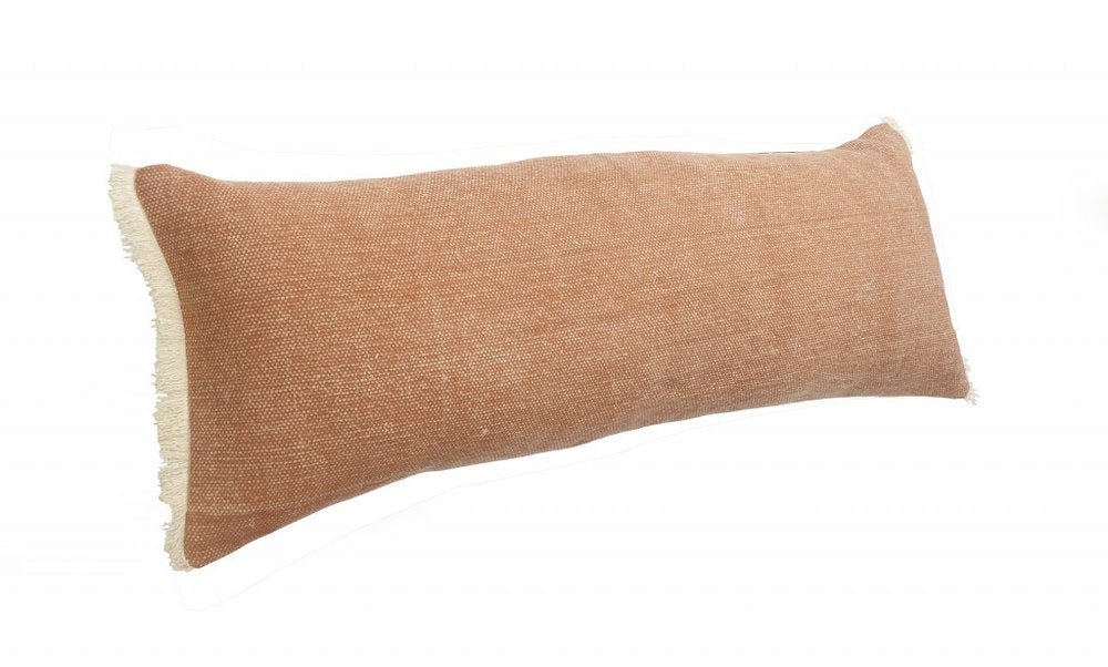 14" X 36" Gray Cotton Throw Pillow with Fringe