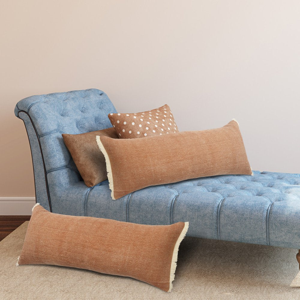 14" X 36" Gray Cotton Throw Pillow with Fringe